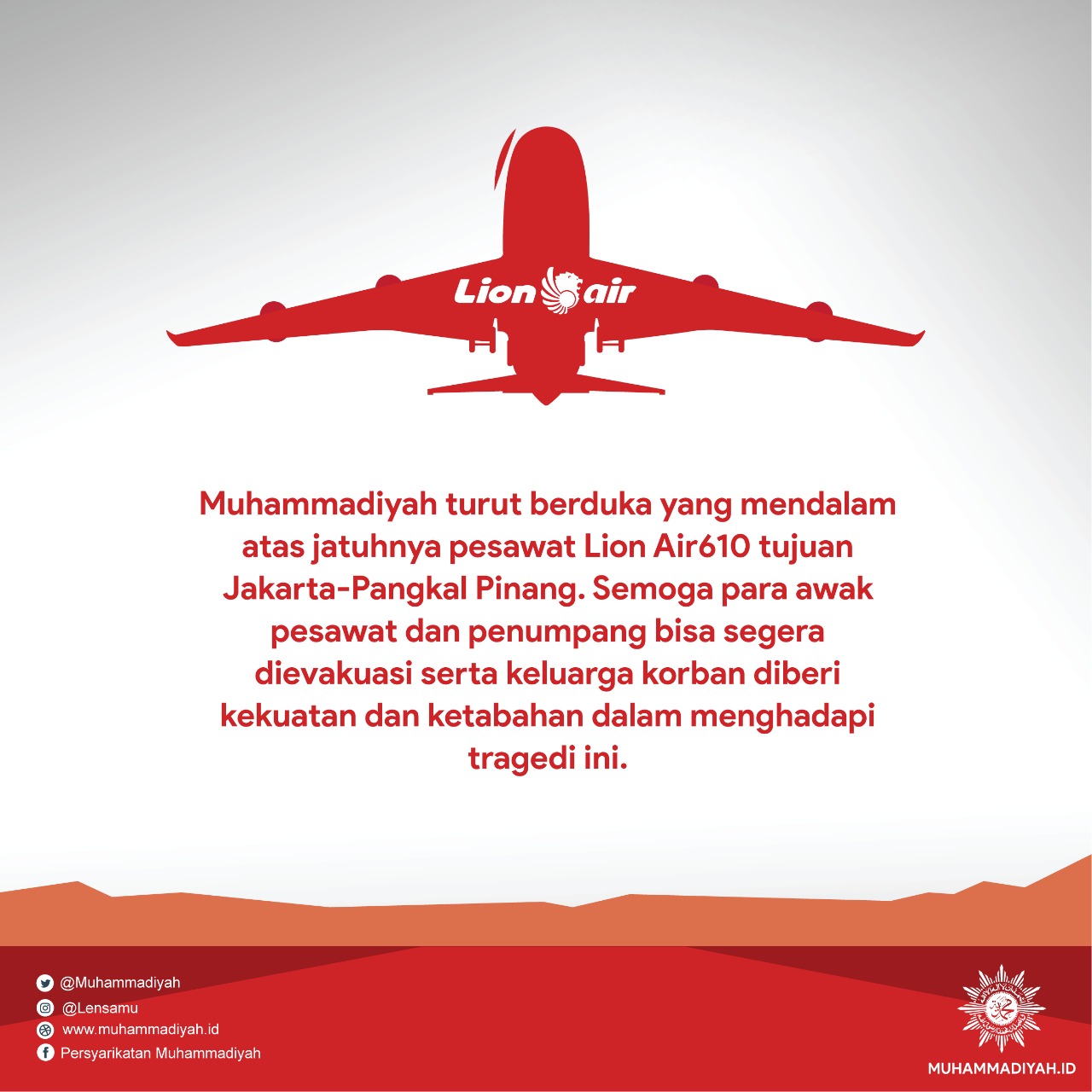 PP Muhammadiyah Sampaikan Duka Jatuhnya Lion Air 610